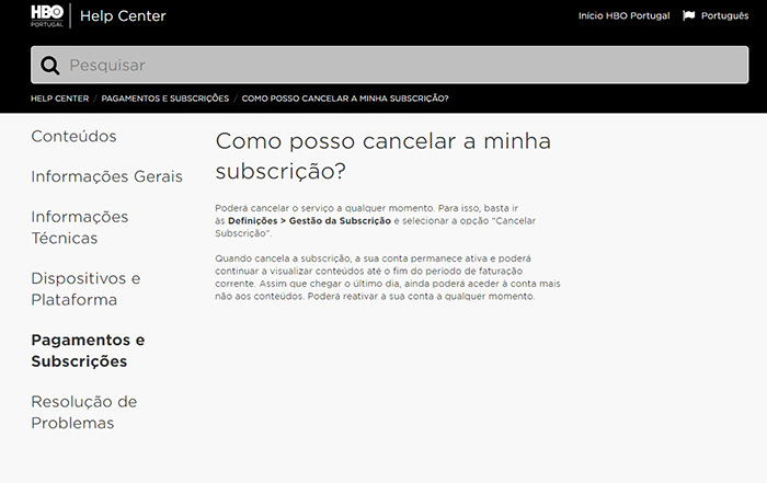 Como cancelar HBO Portugal