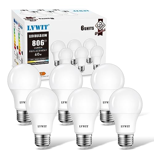 LVWIT Bombillas LED E27, 8W Equivalente a 60W, 6500K Luz Blanca Fría, 806 LM,...