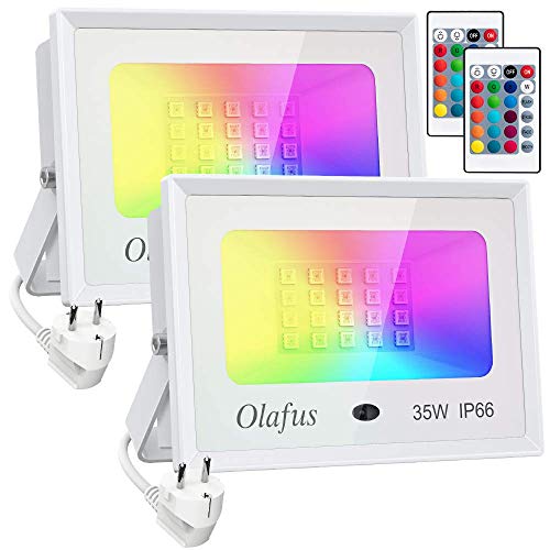 Olafus 2x 35W Focos LED RGB de Colores Dimmable, Función de Memoria, 16 Colores...